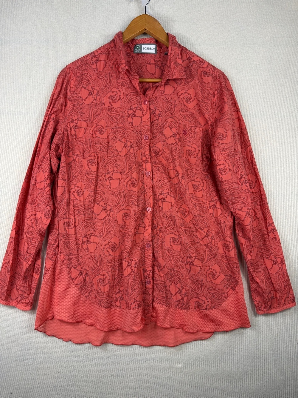 Toad&Co Insect Shield Women’s L Coral Floral Button Front Hiking Travel Shirt